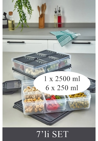 7 Parça Sızdırmaz Saklama Kabı Kahvaltılık Ve Buzluk Saklama Kabı Vakumlu Kapaklı Set Plastik Gri Diğer
