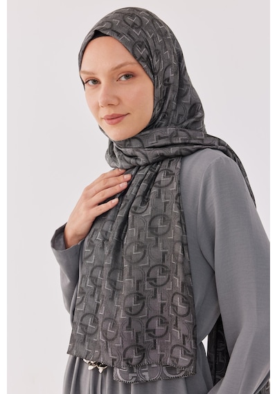 Mirsoy Scarf Daka Desen Parlak Jakar Şal - Duman Duman
