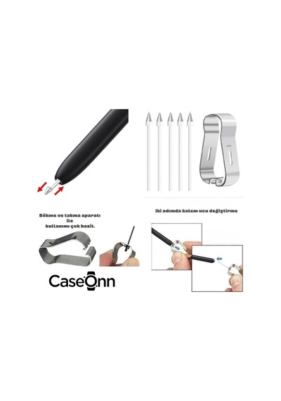 Caseonn Kalem Ucu 5 Adet Siyah Siyah Galaxy Tab S10 Fe İle Uyumlu