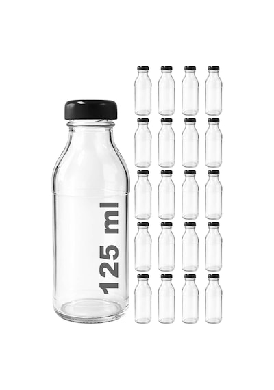 125 Ml Şeffaf Derin Siyah Metal Kapaklı Cam Şişe 125 Cc Meşrubat Şişesi Deep 6 Adet Çok Renkli