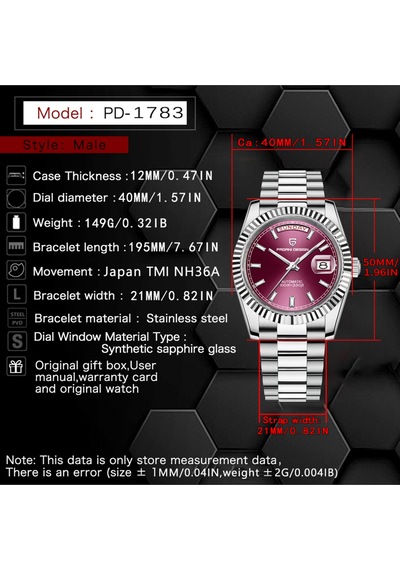 Pagani Design Pd-1783 Day-date Otomatik Nh36a Japon Mekanizma, Safir Cam,su Geçirmez Full Çelik Erkek Kol Saati Fuşya Diğer Pagani Design Pd-1783 Day-date Otomatik Nh36a Japon Mekanizma, Safir Cam,su Geçirmez Full Çelik Erkek Kol Saati Fuşya Diğer