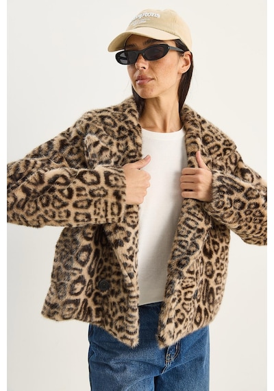 Shade Kadın Leopar Desenli Cep Detaylı Astarlı Suni Kürk 6962 60283772 - Bej