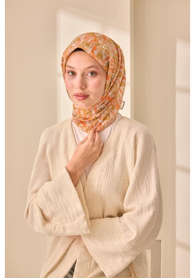 Silk Home Soft Eşarp 73091-34 Gümüş, Yağ Yeşili, Turuncu