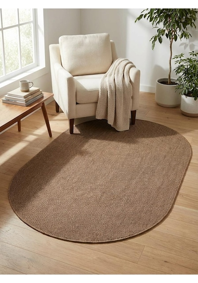 0604 OVAL Sisal Halı Jüt Tabanlı Hasır Kesme Halı Leke Tutmaz Antialerjik Kahve