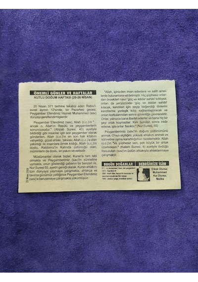 20 Nisan 2008 Takvim Yaprağı - Nostaljik Koleksiyonluk Takvim Yaprağı