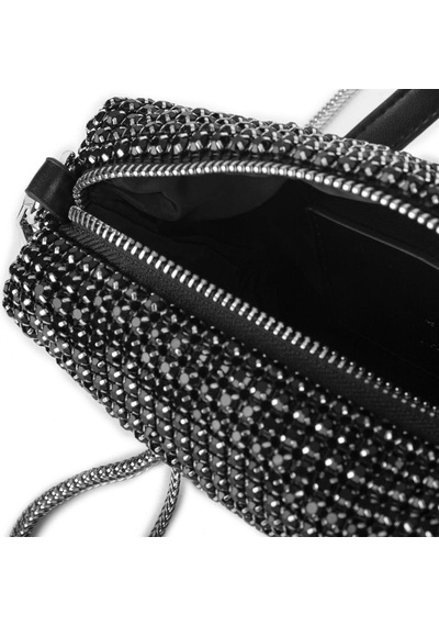 Nas Bag Kadın Çapraz Çanta Diamond Serisi Gümüş Zincir Detaylı Şık Çanta Siyah