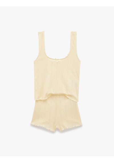 Koton Pamuklu Rahat Kesim Askılı Şortlu Pijama Takımı Sarı 6slk40144mk