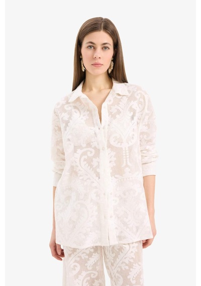DeFacto Regular Fit Dantel Detaylı Plaj Gömleği-Fall in Love D9768AX25SMWT16 Beyaz