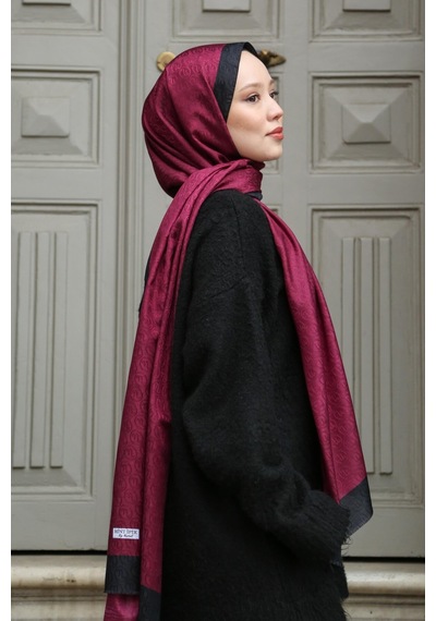 Premium Lux Original Monogram Şal İpek Vual, Yüksek Kalite, Hafif, Rahat, Şık, Tesettür, Shawl Bordo