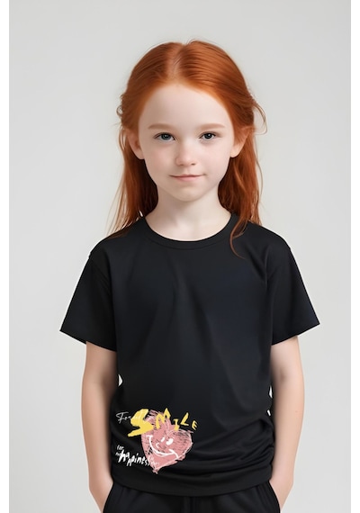Panios Kids Smile Baskılı Kız Çocuk Tişört Ve Eşofman Alt-üst Takım Siyah Panios Kids Smile Baskılı Kız Çocuk Tişört Ve Eşofman Alt-üst Takım Siyah