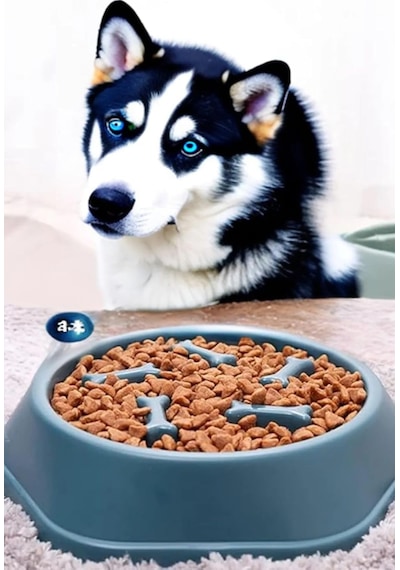 Busstier Köpek Mama Kabı Yavaş Besleyici, Anti-boğulma Obezite Önleyici Gıda Dağıtıcı Lacivert