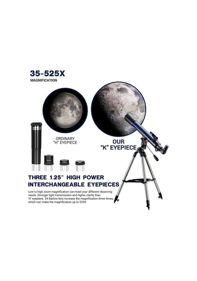 70/700 Refraktör Teleskop Astronomi Profili 525x Büyütme Yıldızlı Teleskop