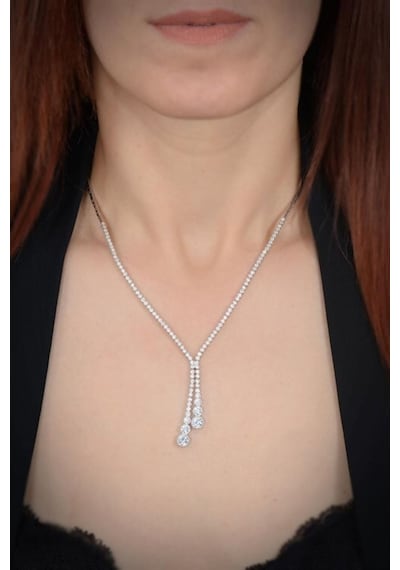 Kadın Gümüş Set - Çağ Zirconia Taşlı Su Yolu Set • Işıklı Kutuda • Düğün • Nişan • Gelin Seti