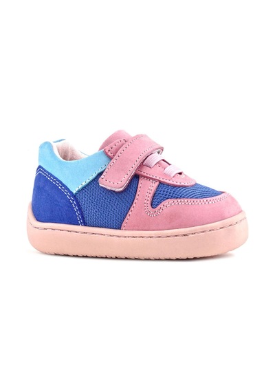 Rakerplus Bob Hakiki Deri Mavi Pembe Barefoot Cırtlı Lastikli Bebek Sneaker Ayakkabı Pembe