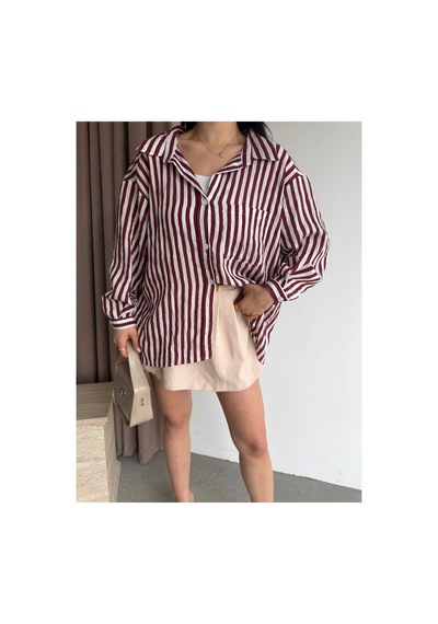 Unika Boutique Çizgili Oversize Gömlek Bordo