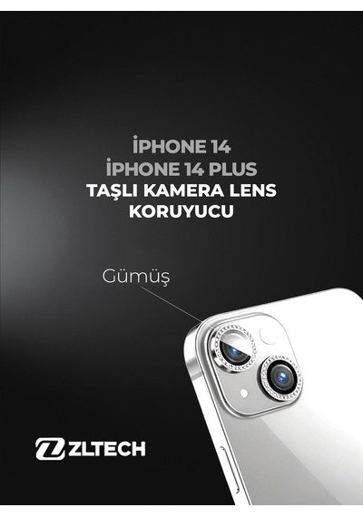 İphone 14/14plus Uyumlu Taşlı Kamera Lens Koruyucu Gümüş