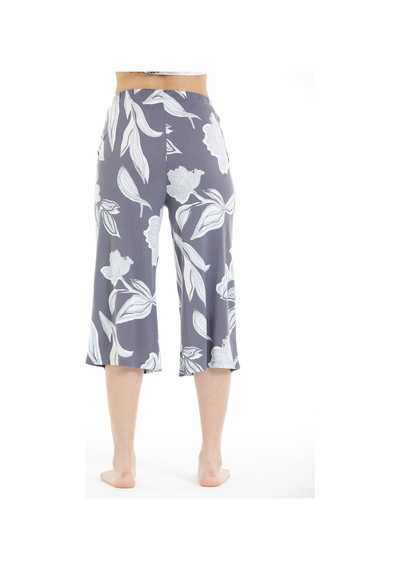 Lılac Kadın %100 Viskon Çiçek Desenli Pijama Altı Capri Gri Gri