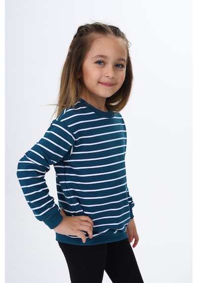 Toontoy Kız Çocuk Çizgili Sweatshirt Petrol Mavi