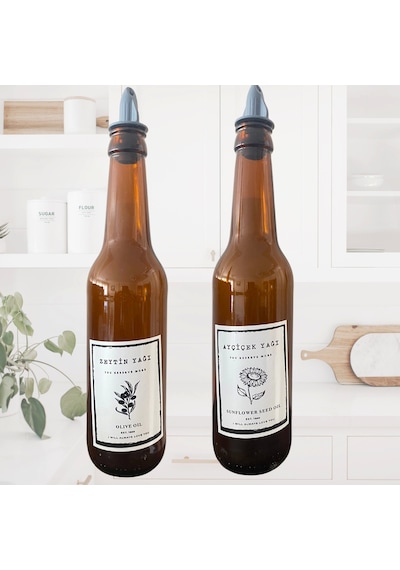 2'li Zeytinyağı Ve Sıvıyağ Şişesi Yağdanlık 750 Ml Çok Renkli