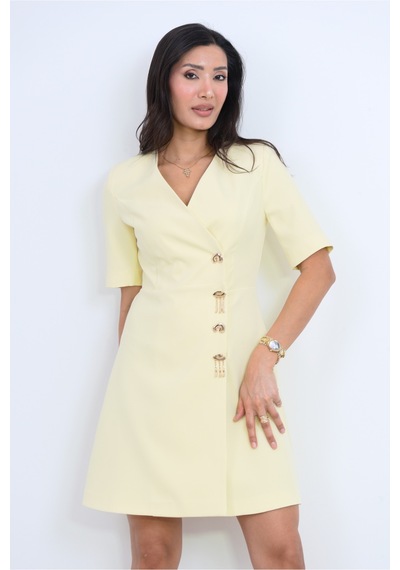 Dorne Moda Premium Gold Düğme Detaylı Mini Elbise - Düğün - Mezuniyet - Ofis Şıklığı Sarı Sarı Dorne Moda Premium Gold Düğme Detaylı Mini Elbise - Düğün - Mezuniyet - Ofis Şıklığı Sarı Sarı
