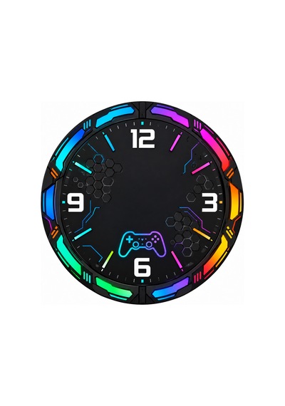 Oyuncu Gaming Temalı Ahşap 45 Cm Sessiz Akar Mekanizmalı Uv Baskılı Dekoratif Duvar Saati Hediyelik 1063 Çok Renkli