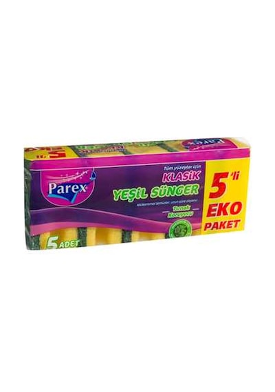 Parex Eko Klasik Yeşil Tırnak Koruyucu Bulaşık Süngeri 5 Adet