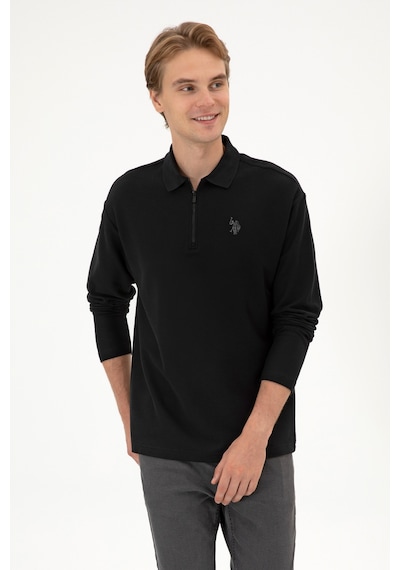 U.S. Polo Assn. Erkek Comfort Fit Yarım Fermuarlı Siyah Sweatshirt 50313754-VR046