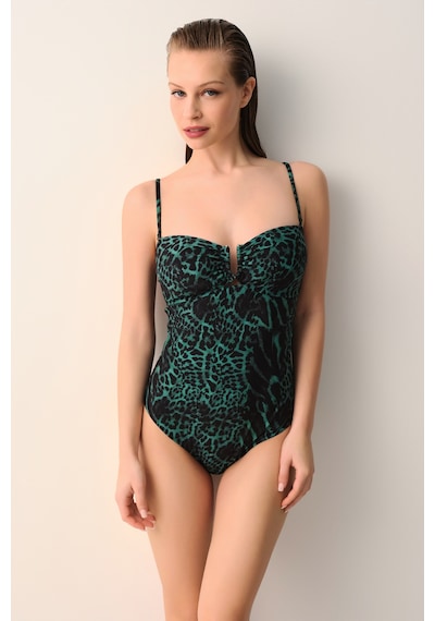Suwen Wild Straplez Mayo Sb2673014251425 Koyu Yeşil Leopar Desenli