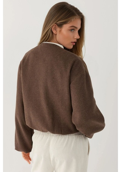 Hiccup Fermuarlı Oversize Kaşe Bomber Ceket Koyu Mocha Kahve