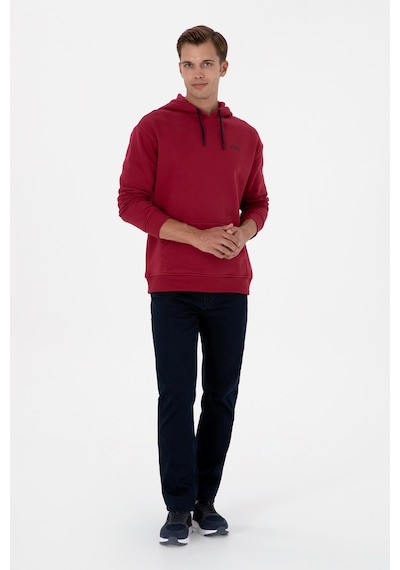 U.S. Polo Assn. Erkek Oversize Fit Kapüşonlu Şardonlu Koyu Frambuaz Basic Sweatshi 50313782-VR104