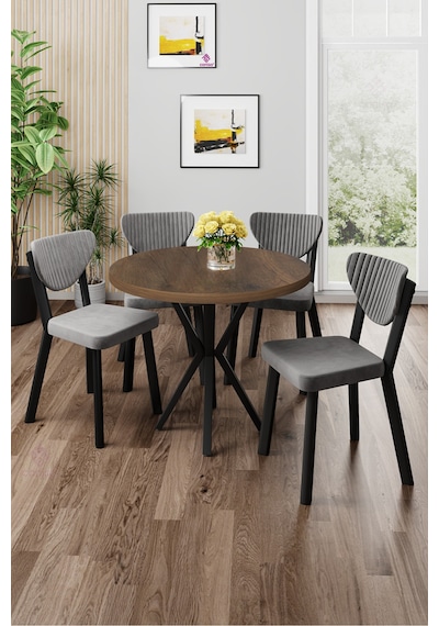 Canisa Agnes Serisi 90x90 Yuvarlak Barok Ahşap Desen Masa Takımı Ve 4 Gri Sandalye Masa Barok Ahşap Desen Sandalye Gri Canisa Agnes Serisi 90x90 Yuvarlak Barok Ahşap Desen Masa Takımı Ve 4 Gri Sandalye Masa Barok Ahşap Desen Sandalye Gri