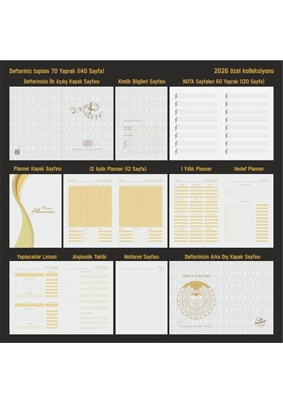 Bidefter Müzik Nota Defteri - Sol Anahtarlı % 100 El Yapımı, El Dikişi, İplik Dikiş Kuşe Ciltli A/5 - Lila