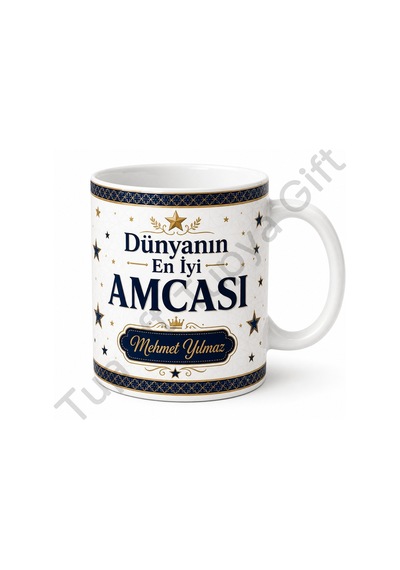 Amcaya Hediye İsme Özel Baskılı Kupa Bardak Amca Hediyesi Özel Tasarım Beyaz / Çok Renkli