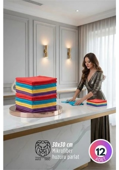 12'li Lüks Mikrofiber Bez Seti: İz Bırakmayan Ultra Emici 124-Pembe