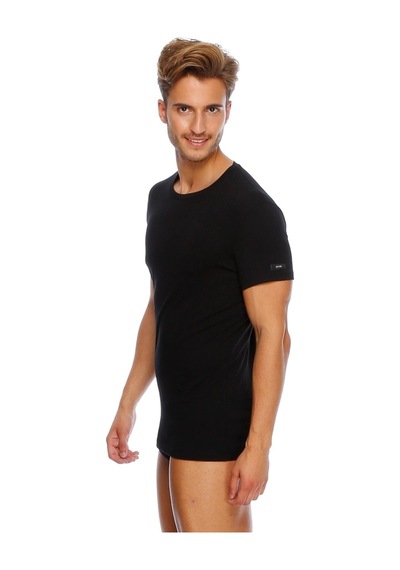 Eros Erkek, Compact, %95 Pamuk, 2'li O Yaka T-shirt Siyah