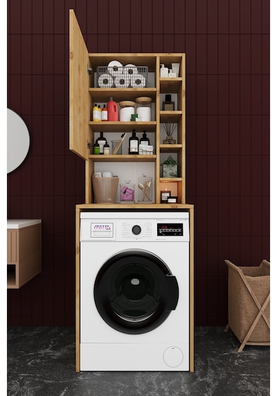 Asra Trend Çamaşır Makinesi Üstü Banyo Dolabı BD-02 %100 MDF Kapaklı Organizer Raf Safir Meşe Asra Trend Çamaşır Makinesi Üstü Banyo Dolabı BD-02 %100 MDF Kapaklı Organizer Raf Safir Meşe