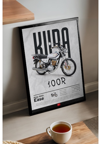 Kuba Çita 100r Siyah Ahşap Çerçeveli Poster, Dekoratif Motosiklet Duvar Tablosu