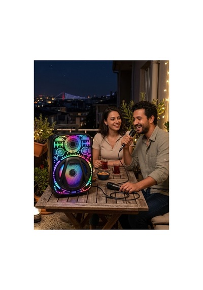 Taşınabilir Bluetooth Speaker Mikrofonlu Rgb Işıklı Karaoke Ses Sistemi Çok Renkli