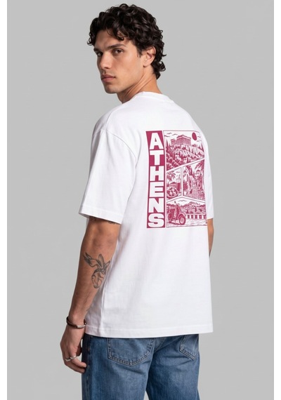 Black Nova Oversize Baskılı Unisex Tişört Athens Stamp Beyaz