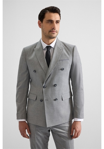 Süvari Gri Slim Kruvaze Yaka 6 Drop Takım Elbise Tk1006900387-s05 Gri