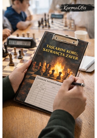 Taşlarını Koru Satranç Temalı Sekreterlik 17x25 Cm A5 Uyumlu Metal Klipsli Dayanıklı Clipboard