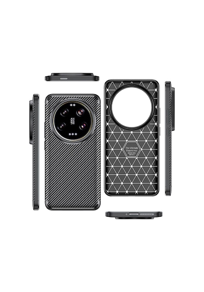 Xiaomi Mi 14 Ultra Kılıf Karbon Görünümlü Silikon Kamera Korumalı Üstün Koruma Pazarplus Siyah