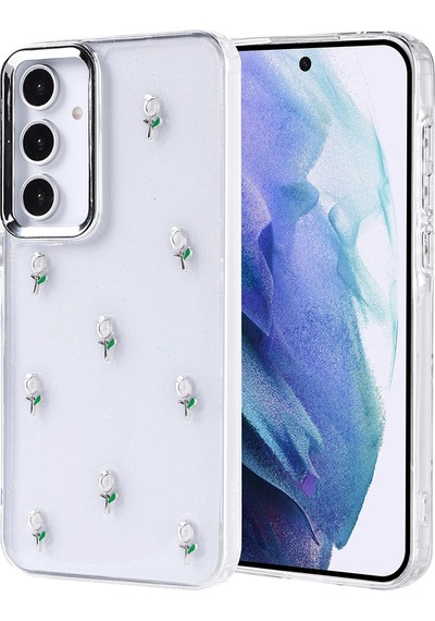 Samsung Uyumlu Galaxy A55 Kılıf Airbag Tasarımlı Simli Şeffaf Zore Kutup Kapak Lale