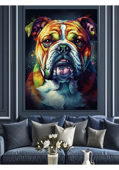 Ahşap Tablo Koyu Mavi Pitbull Köpek