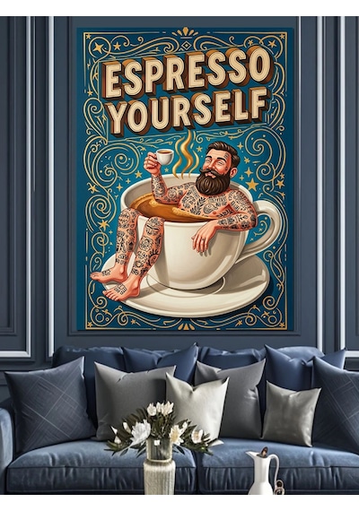 Ahşap Tablo Espresso Kendini Şımart Sloganı İnsan Figürlü Tablolar