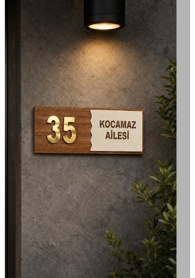 Tr Kişiselleştirilebilir Ahşap Kapı Tabelası, 25x10 Cm