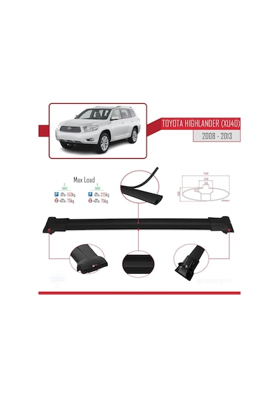 Toyota Highlander Xu40 2008-2013 Arası İle Uyumlu Fly Model Ara Atkı Tavan Barı Siyah