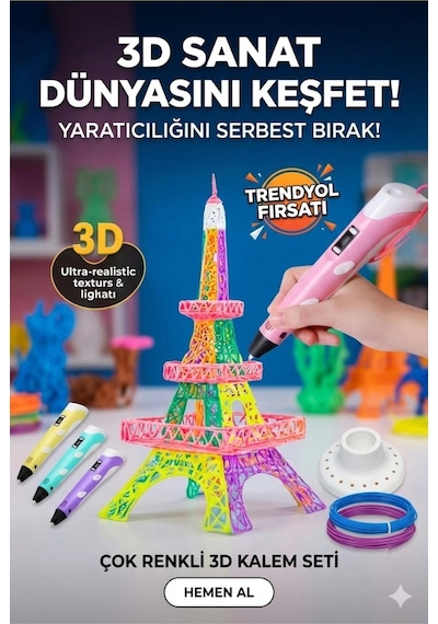 3d Kalem Seti Pembei Dijital Göstergeli + 3 Renk Filament  Eğitici Yazıcı Abs/pla Uyumlu