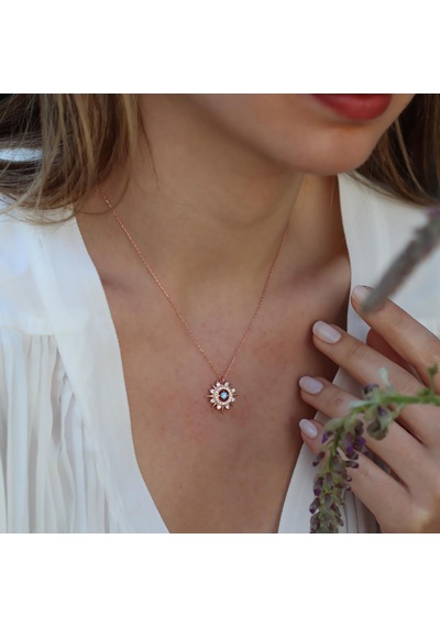 Mavi Zirkon Taşlı Rose Gold Kaplama Lodestar Gümüş Kolye Gümüş