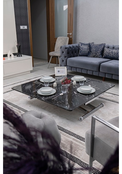 Home Üst Tabla Mdf Siyah Mermer Oval Köşe Alt Krom